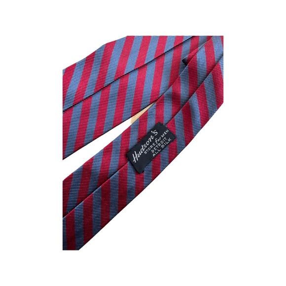 Vintage Hudson 1960s Skinny Red and Grey Silk Necktie - Picture 4 of 4